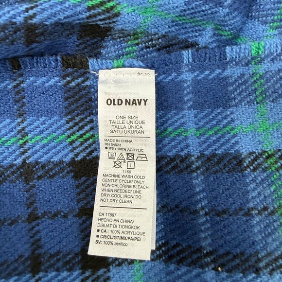 Old Navy Unisex Plaid Fringe Winter Scarf Blue Green Black Acrylic One Size - Picture 7 of 7
